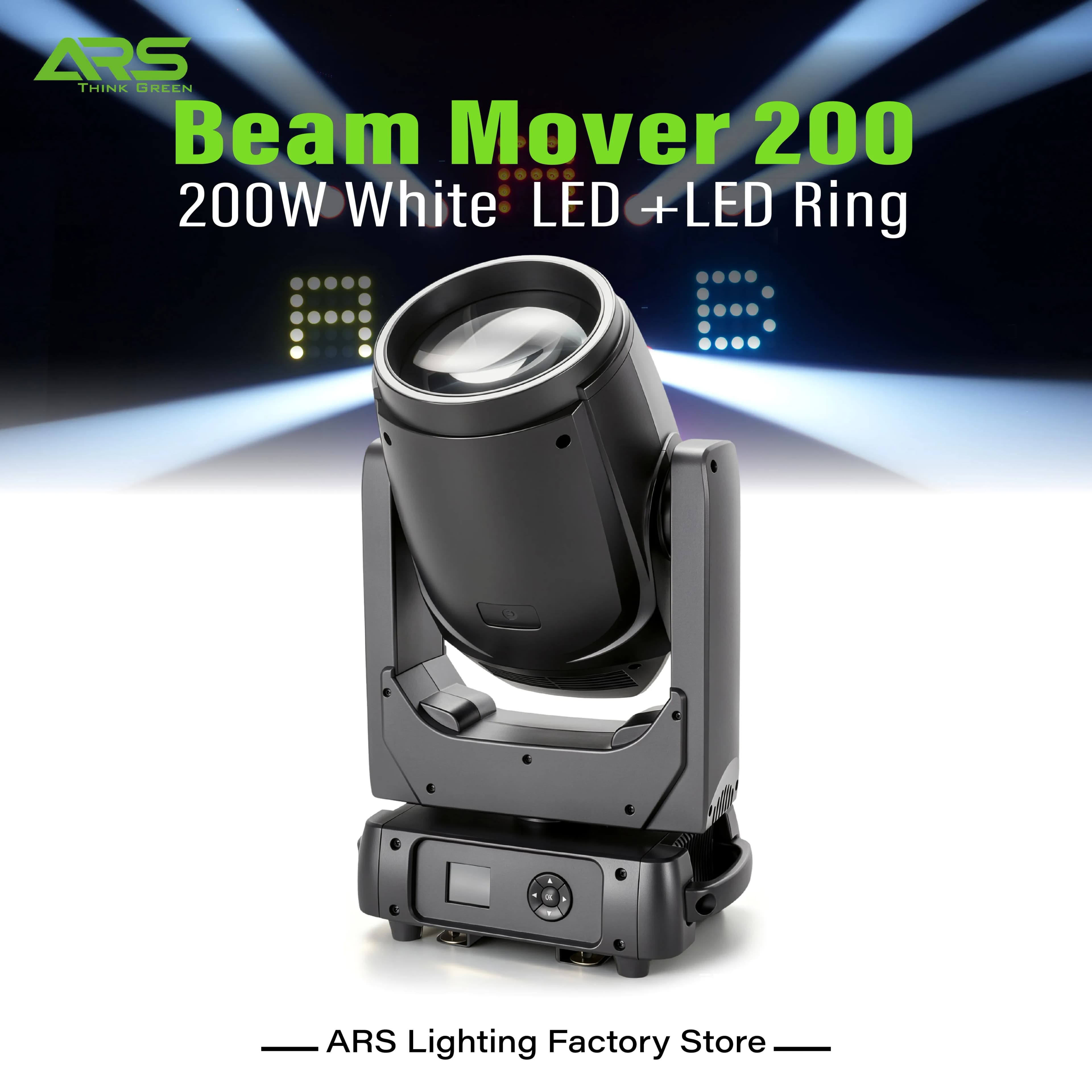 200W White LED Beam Moving Head 13 Colors + 11 Gobos + open 2° Beam angle with LED Ring Stage light for Nightclub DJ Party