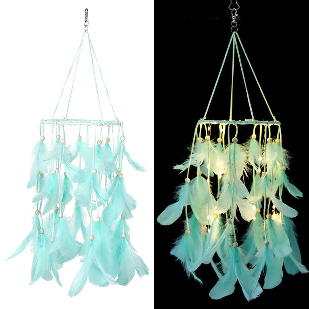 Dream Catcher Lantern with Light Green Feather Pendant Creative Indian Style Heart Festival Valentine's Day Gift