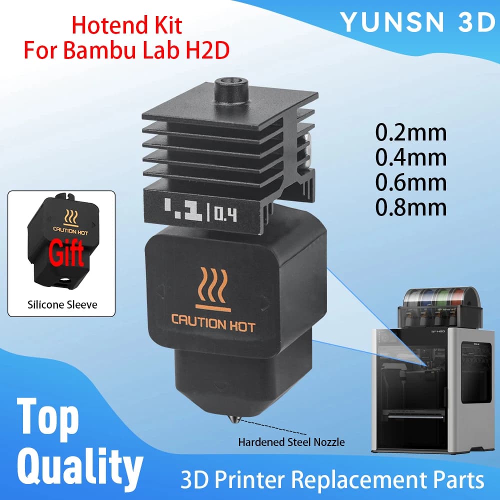 Hotend Kit for Bambu Lab H2D H2S Hotend updated hardened steel 0.2/0.4/0.6/0.8mm Hotend for 3D printer replacement nozzle H2D