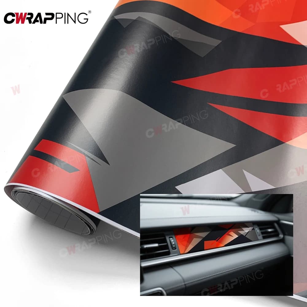 Pellicole in vinile mimetiche geometriche rosse Dimensioni personalizzate Autoadesive per bici Laptop Protezione della pelle per moto Decor Accessori per lo styling