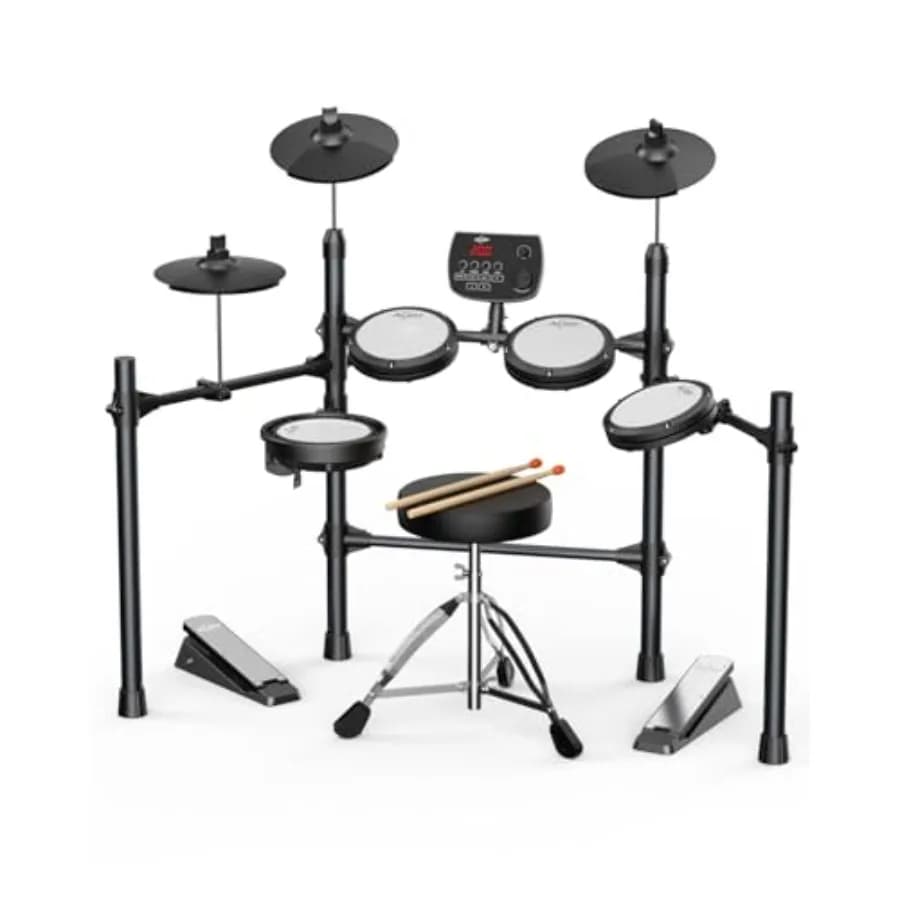 Batteria Elettronica per Adulti e Principianti con Pad in Mesh Silenziosi, 5 Tamburi e 3 Piatti, Rullante a Doppia Zona, Modulo Audio USB MIDI D