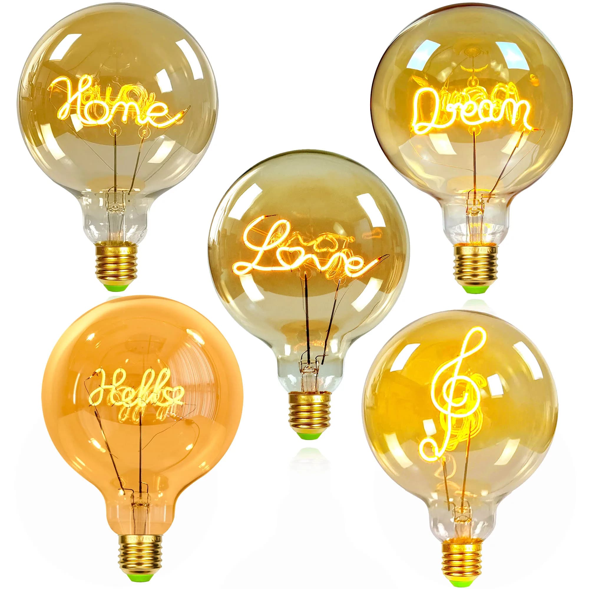 TIANFAN Vintage Big Globe Edison Lampadina a LED Love Home Dream Hello Alfabeto Lampadina a filamento a LED 4W Lampadina decorativa dimmerabile