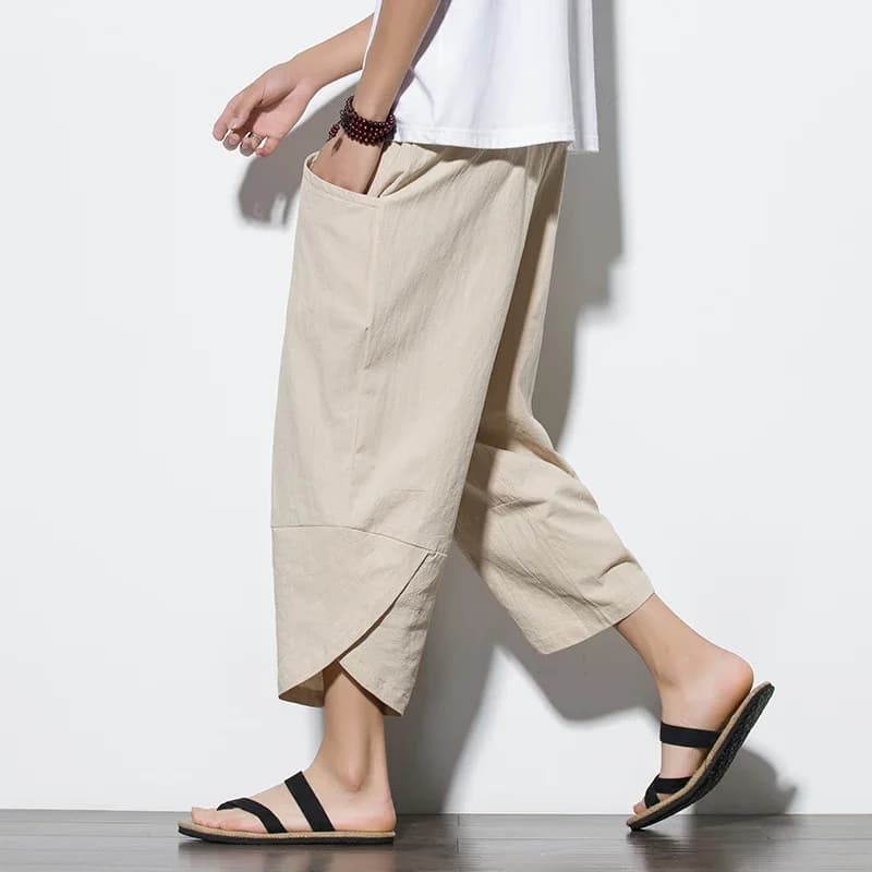 2024 uomini di estate stile cinese cotone e lino pantaloni stile harem uomo streetwear pantaloni da spiaggia traspiranti maschio casual pantaloni al polpaccio