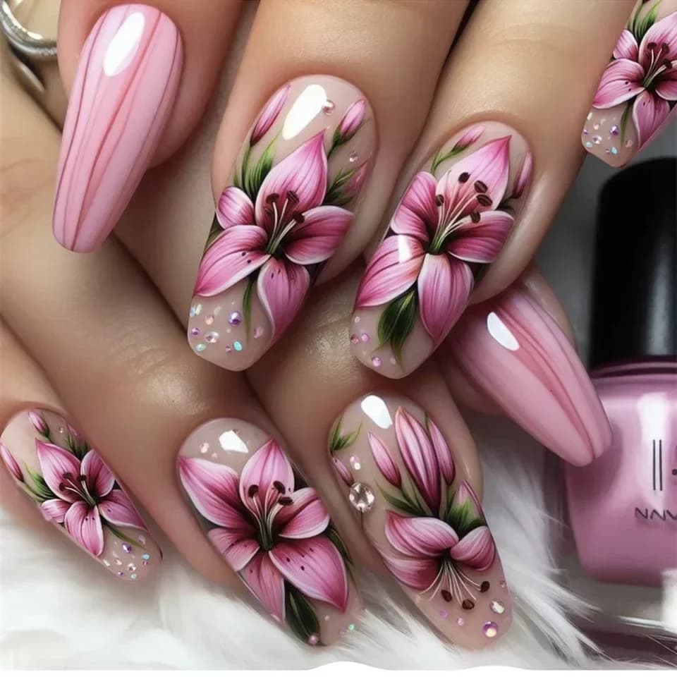 24 pezzi unghie finte francesi bianche con motivo glitter rosa stampa su unghie finte linea bordo oro design punte per unghie artificiali arte lunga