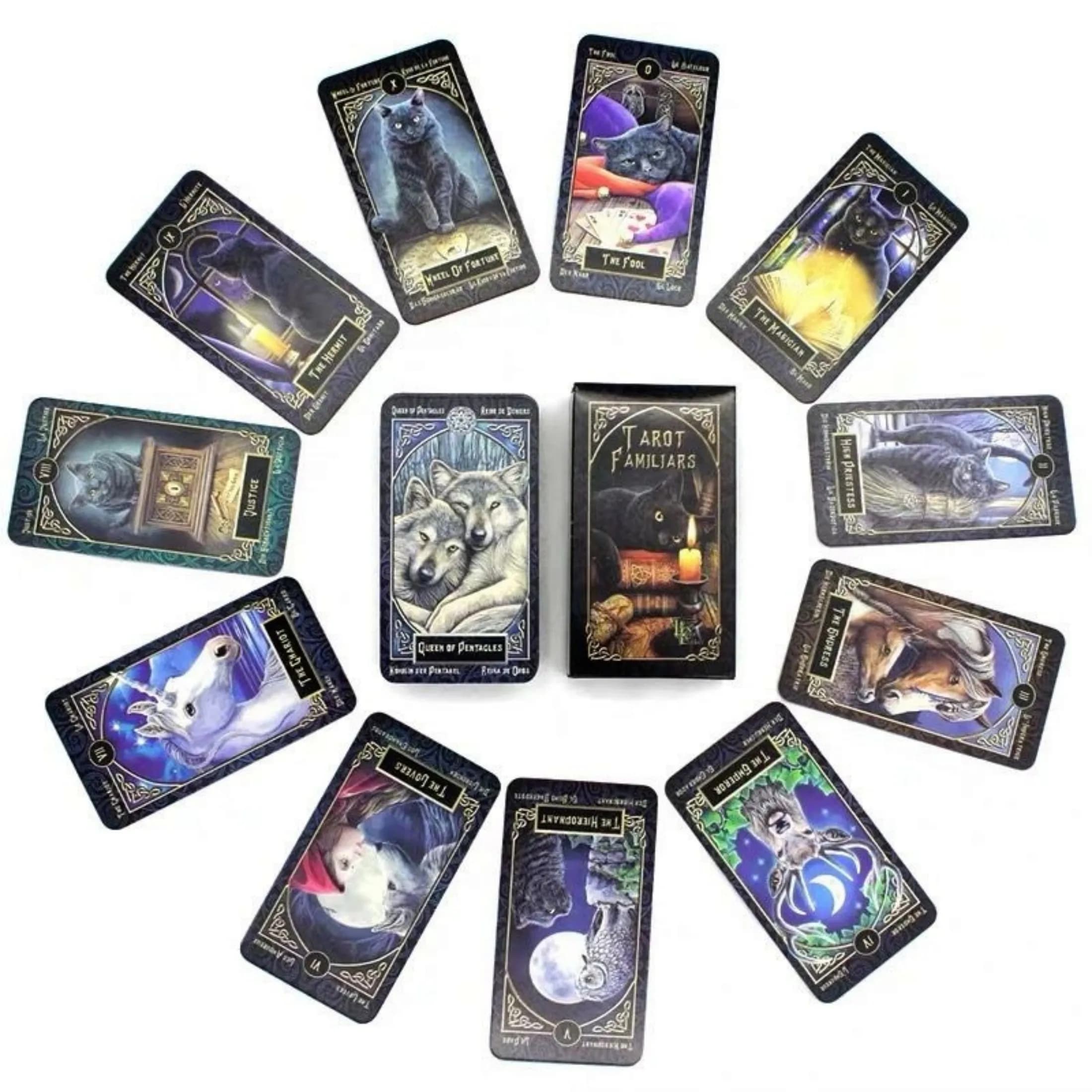 Carte dei Tarocchi dei Familiari di Cat, Mazzo di Carte per Divinazione, Edizione in Versione Inglese, Giochi da Tavolo Oracle per Feste