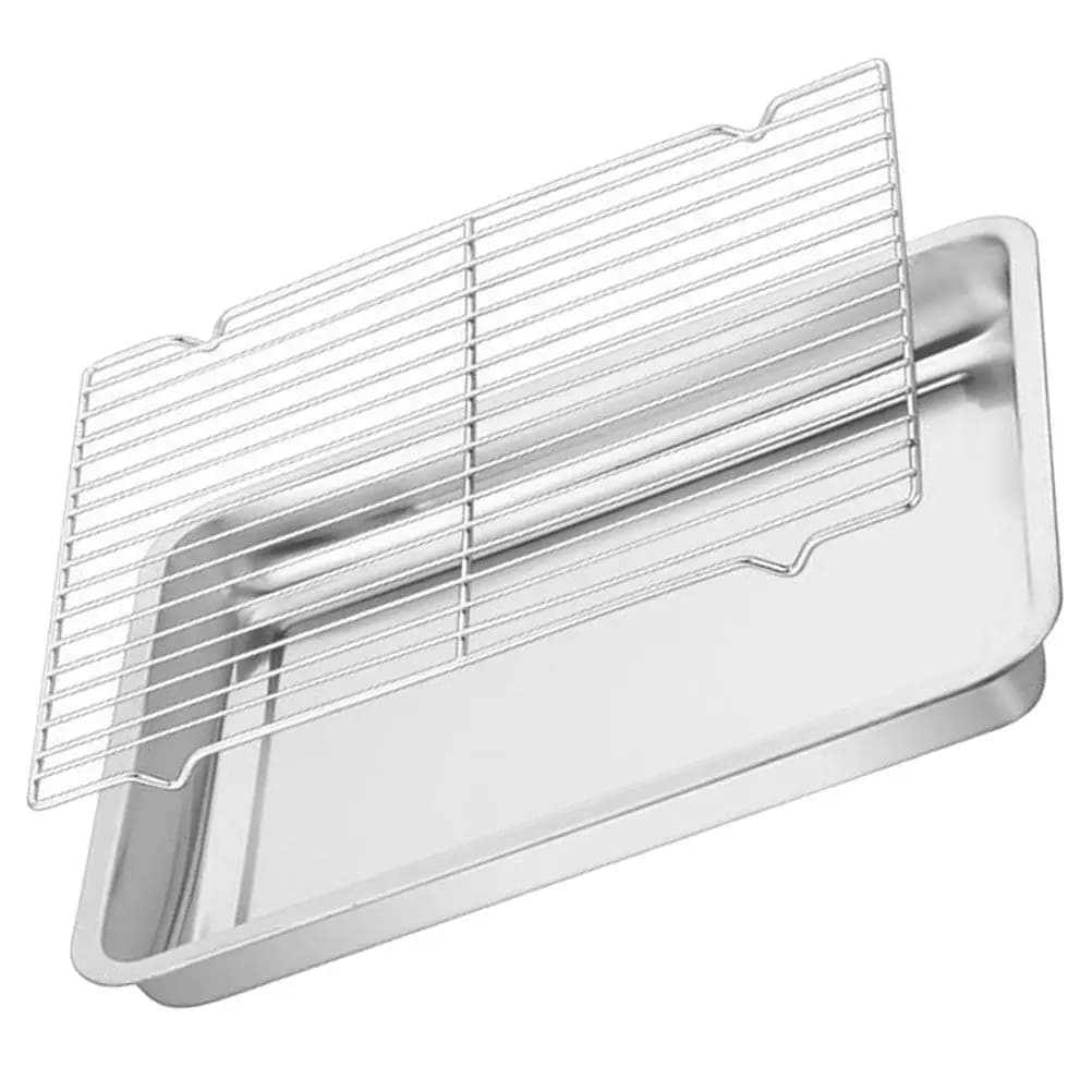Set di 1 Vassoio in Acciaio Inox per Snack, Frutta, Noci, Alimenti Secchi, Dessert, Griglia per Drenaggio Olio, Adatto per Microonde, Friggitrice, Barbecue