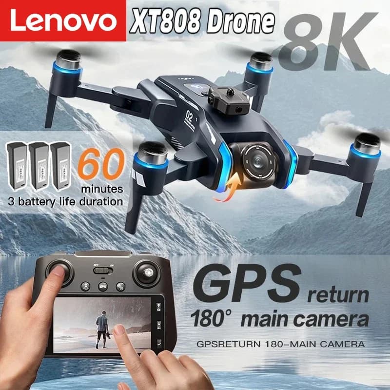 Lenovo XT808 GPS Drone 4K Professional HD Dual Camera Dron Brushless Motor 5G WIFI FPV Foldable RC Quadcopter Helicopter Toys