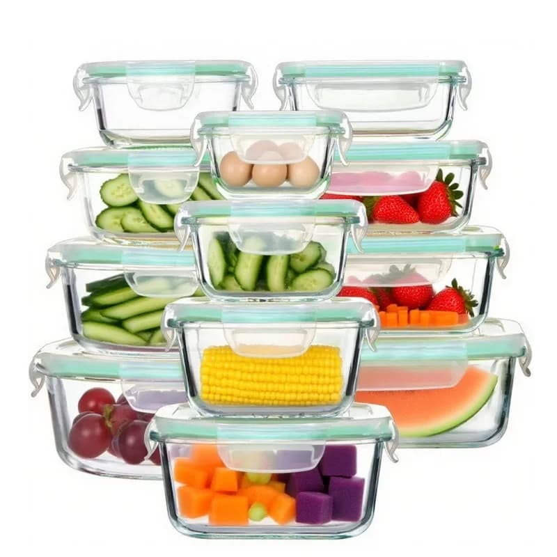 Set of 8 Glass Food Containers with Airtight Cover, Stackable and Portable Design, Easy to Clean and Store