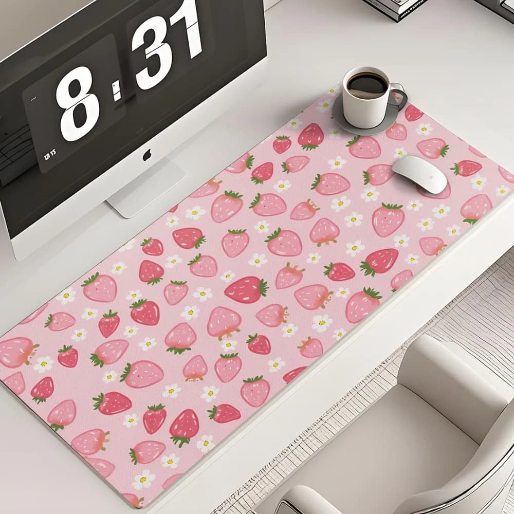 Tappetino per mouse da gaming con motivo fragola dolce - Tappetino da scrivania con simpatici frutti, tappetino grande antiscivolo in gomma naturale