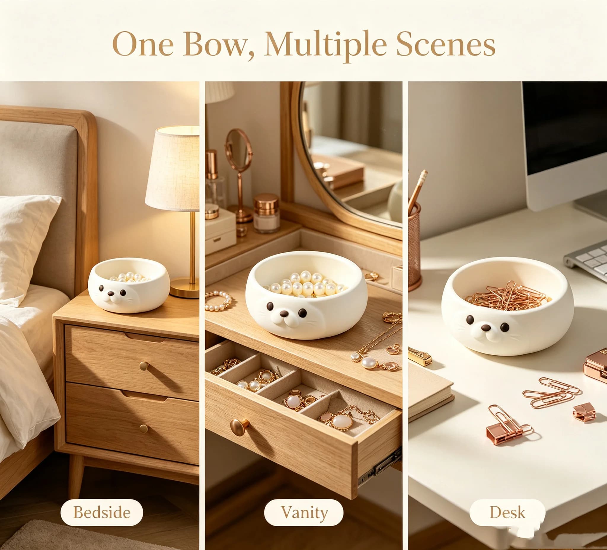 Cute White Seal Jewelry Tray Trinket Bowl Ring Earrings Necklace Holder Desktop Organizer Home Bedroom Table Decoration Gift