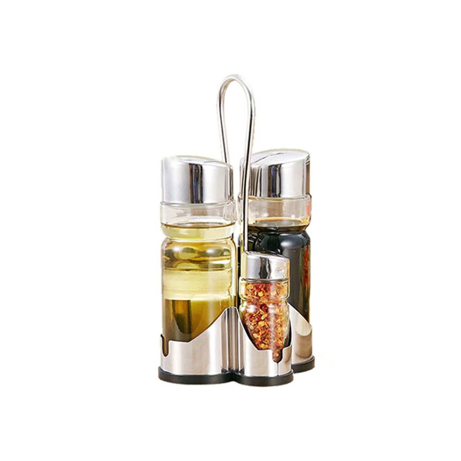 Set di bottiglie per condimenti porta condimenti 4 in 1 dispenser di aceto di olio sale pepe Set di ampolle in vetro con supporto per Caddy