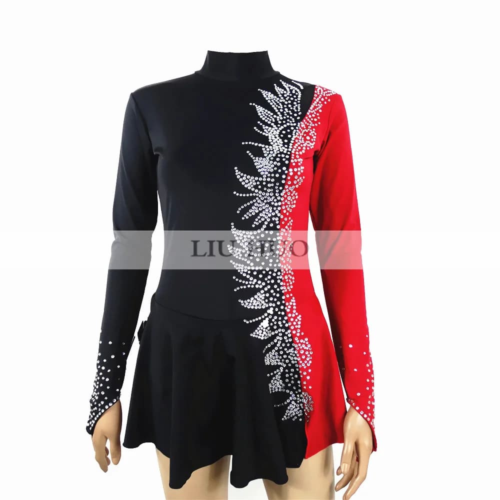LIUHUO Donna Ragazza Prestazioni Aldult Ginnastica Concorso Body Pattinaggio di Figura sul Ghiaccio Vestito Costume da Ballo Adolescente Nero Vino Rosso