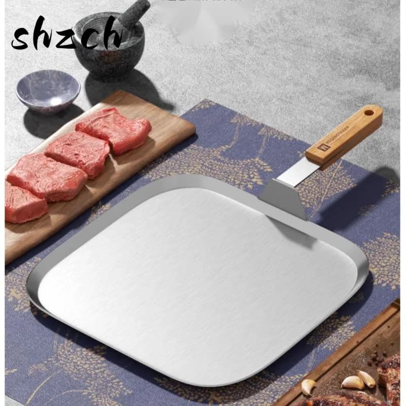 Uncoated Frying Pan 304 Stainless Steel Steak Plate Thickened Square Iron Plate Pot Practical Versatile Kitchen Supplies