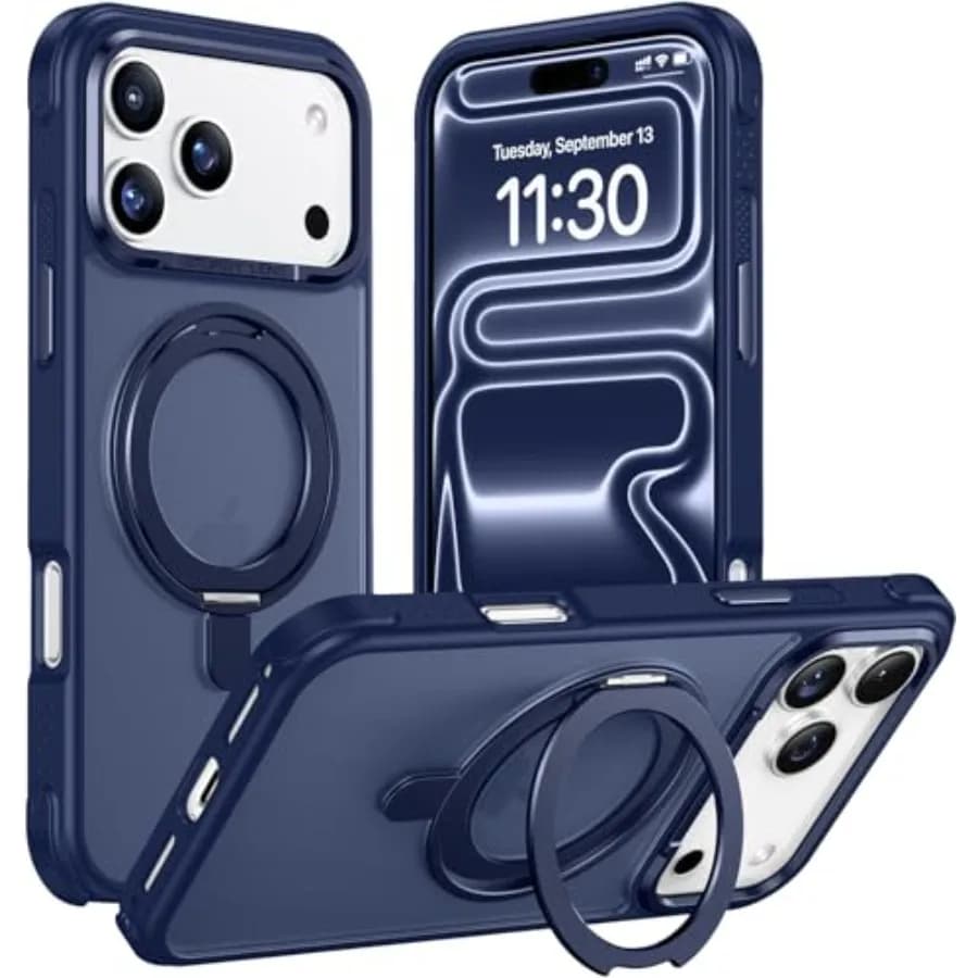 Custodia progettata per iPhone 17 Pro Max con supporto O-ring magnetico invisibile ruotabile a 360 gradi di grado militare antiurto