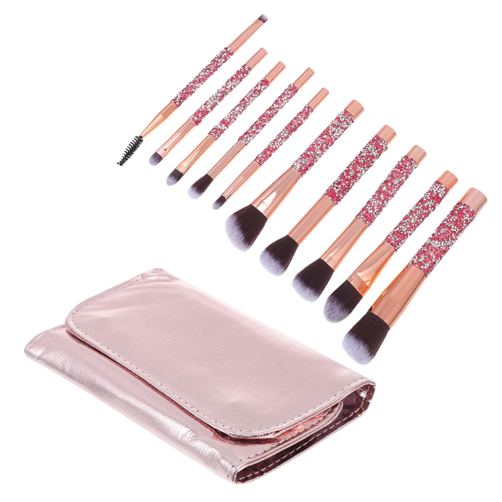 Set of Makeup Brushes with Rhinestones, Artificial Fiber Brushes for Umbrella, Blush, Cypria and Beauty Tools for Face
