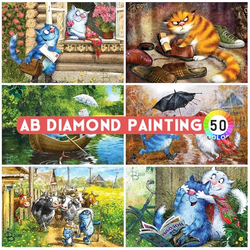 AB Diamond Mosaic Blue Cat Romantic Love Animal Diamond Painting Full Square Round Cross Stitch ricamo Kit Home Decor Gift