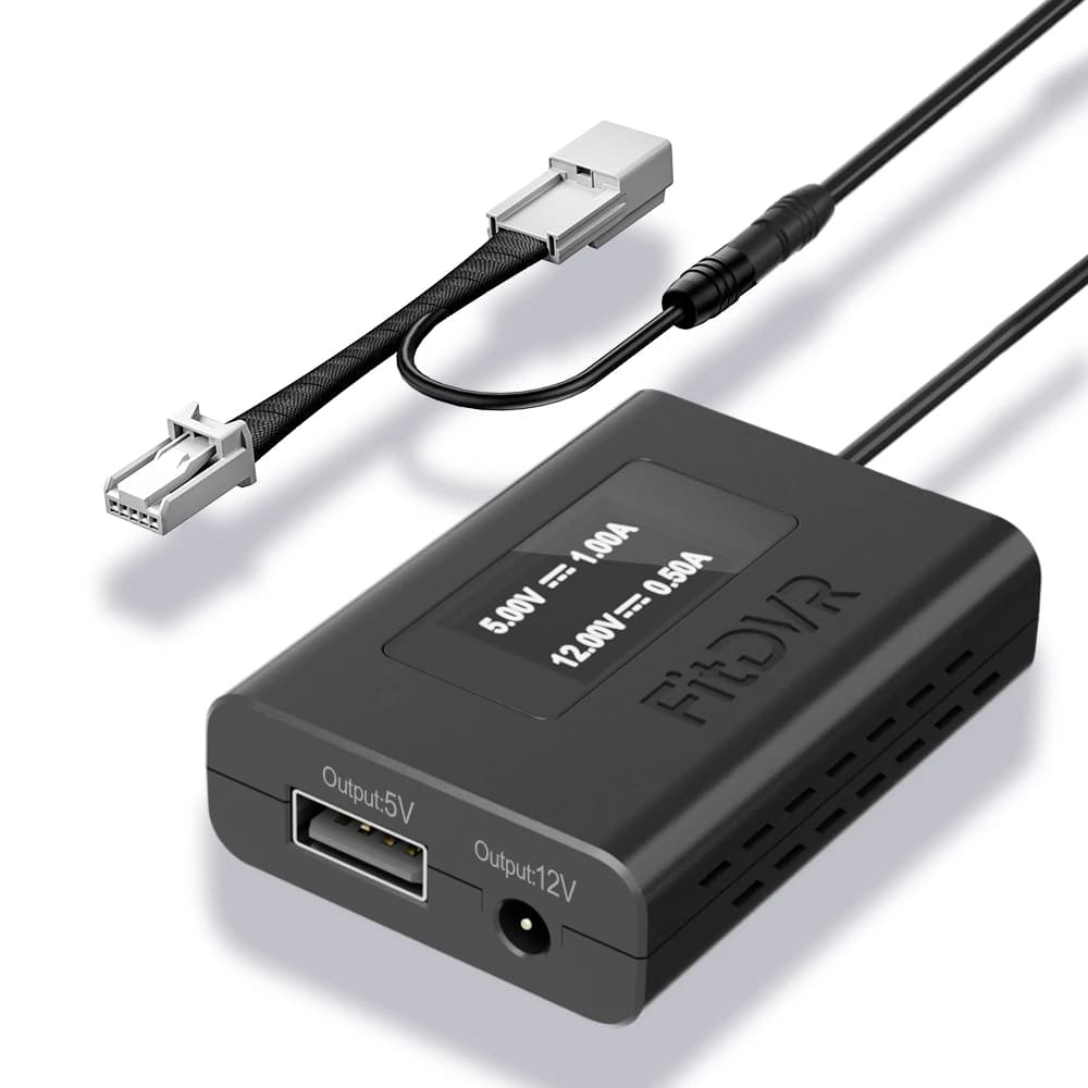 FitDVR Dash Camera Power Adapter (5-Pin) for Toyota with Auto-dimming Rearview mirror, LED display, USB Power Source,D3-066