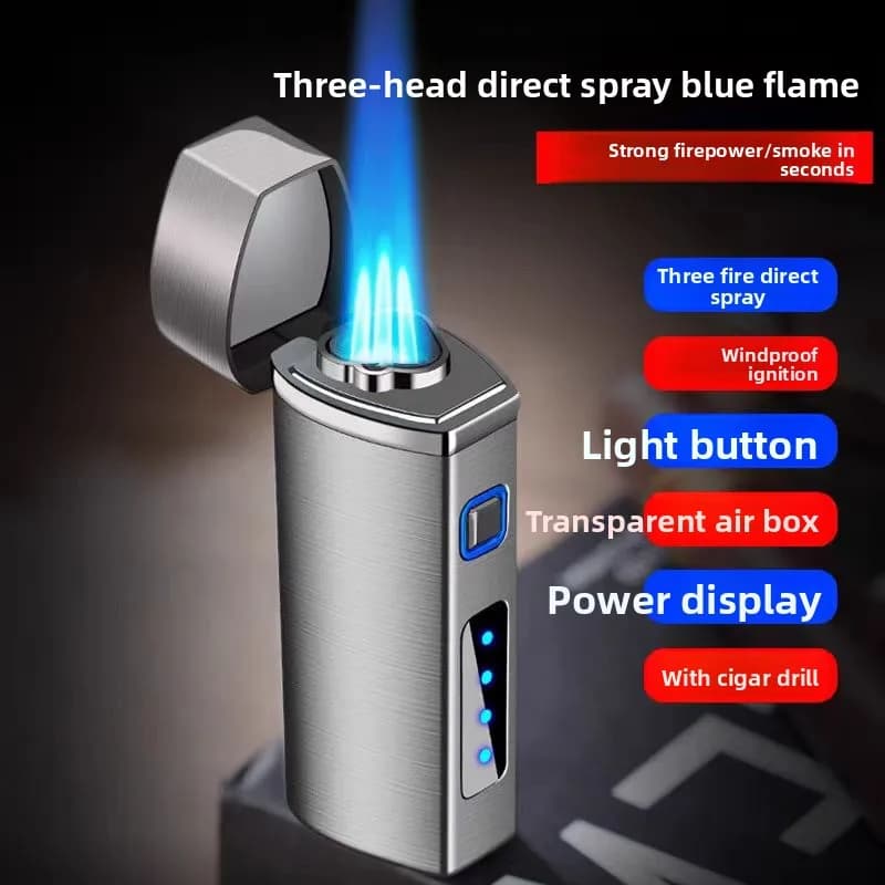 Tre torce insolite in metallo con accendino da cucina per barbecue turbo per sigari antivento USB, gonfiabile riciclabile, regalo di fascia alta
