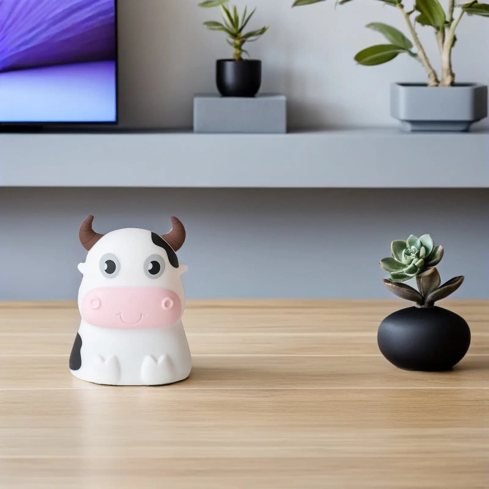 Lampada Notturna dal Design Chic a Forma di Mucca, in Morbido Silicone, Adorabile Luce da Comodino per Camera da Letto, Idea Regalo