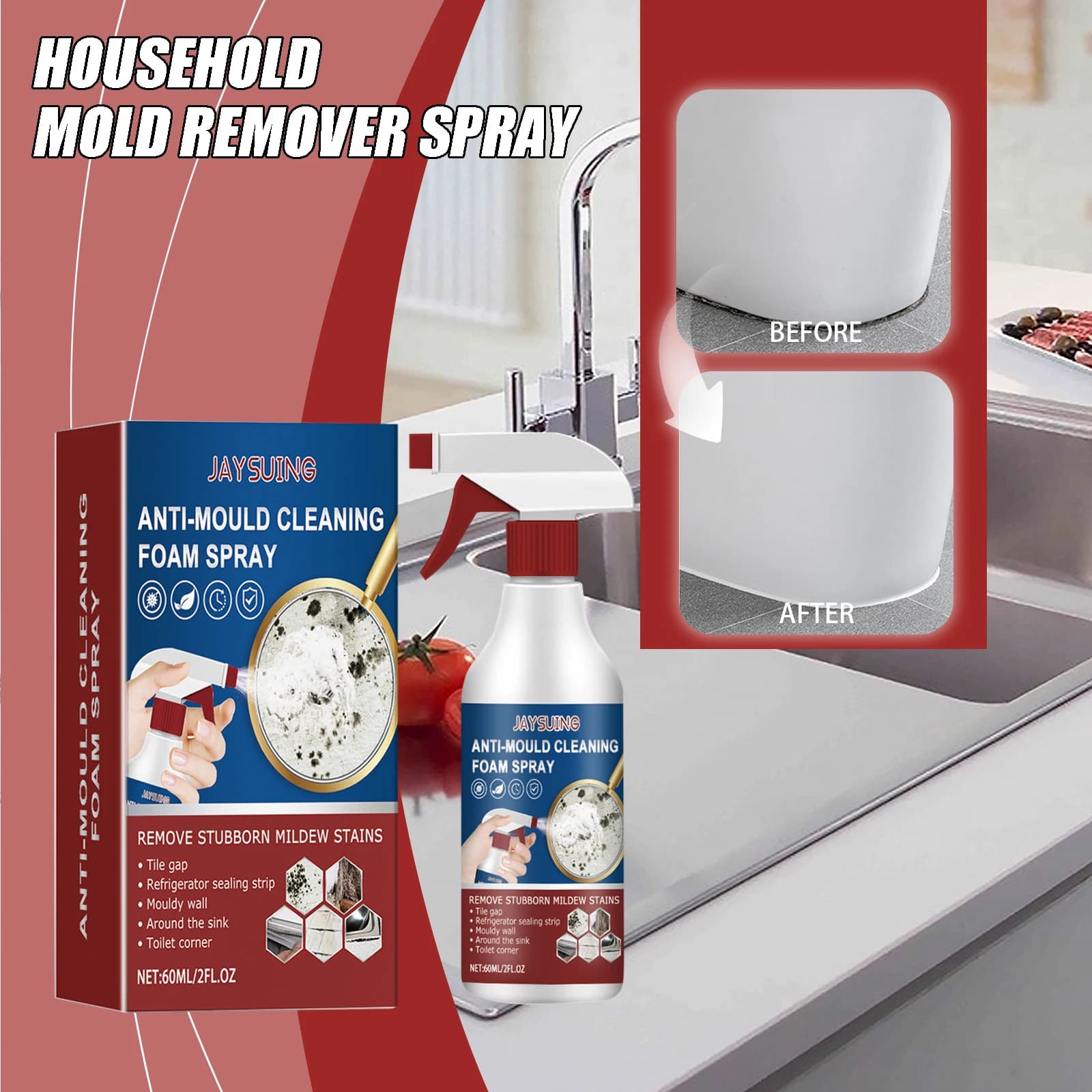 Rimozione macchie per uso domestico Pulizia Spray per rimozione muffe Spray Piastrelle per pareti Lavello Descale Antibatterico Bagno Agente detergente per muffa