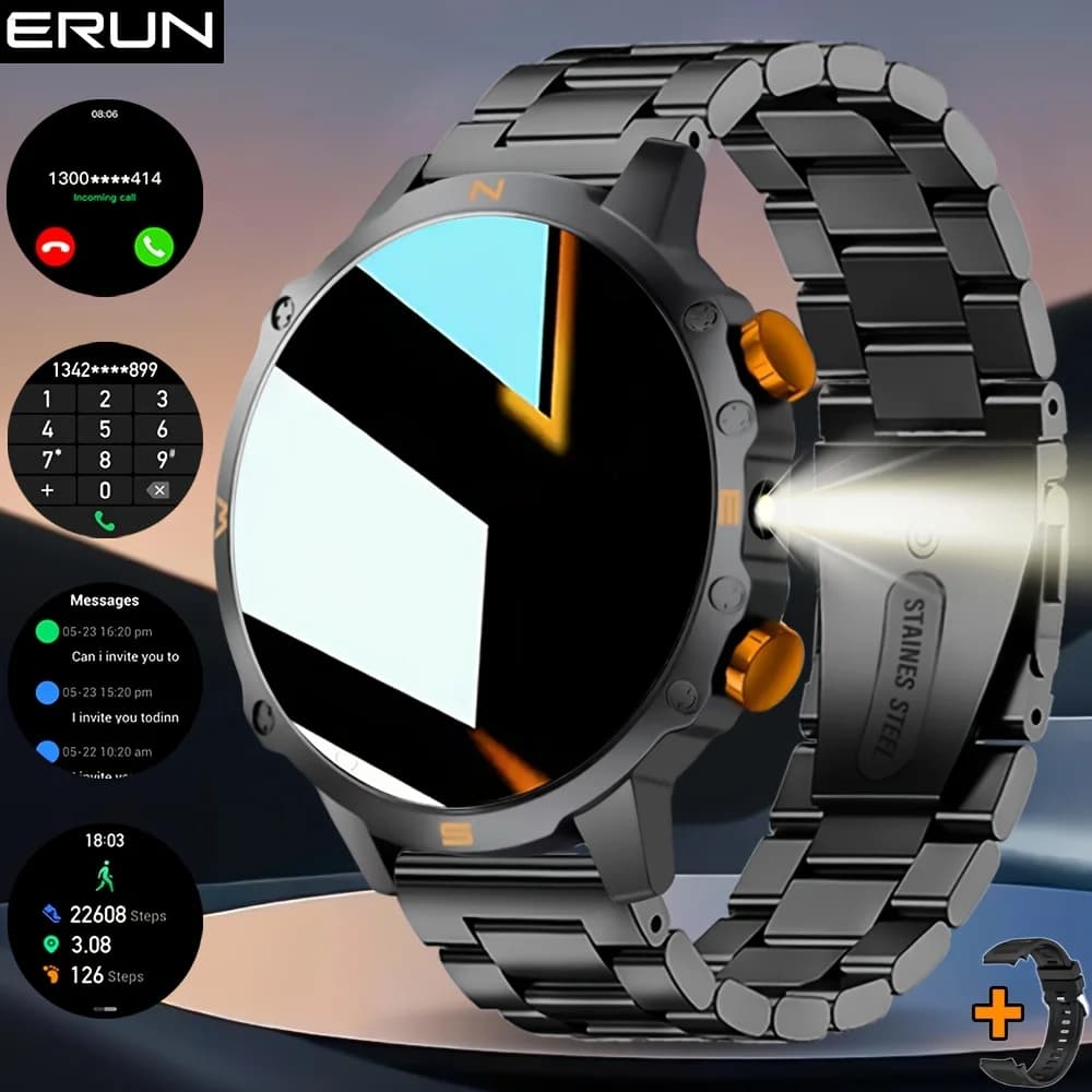 Men's Smartwatch, for iPhone and for Android Systems, Equipped with a TFT Display and LED Flashlight, Supports Multiple Sports