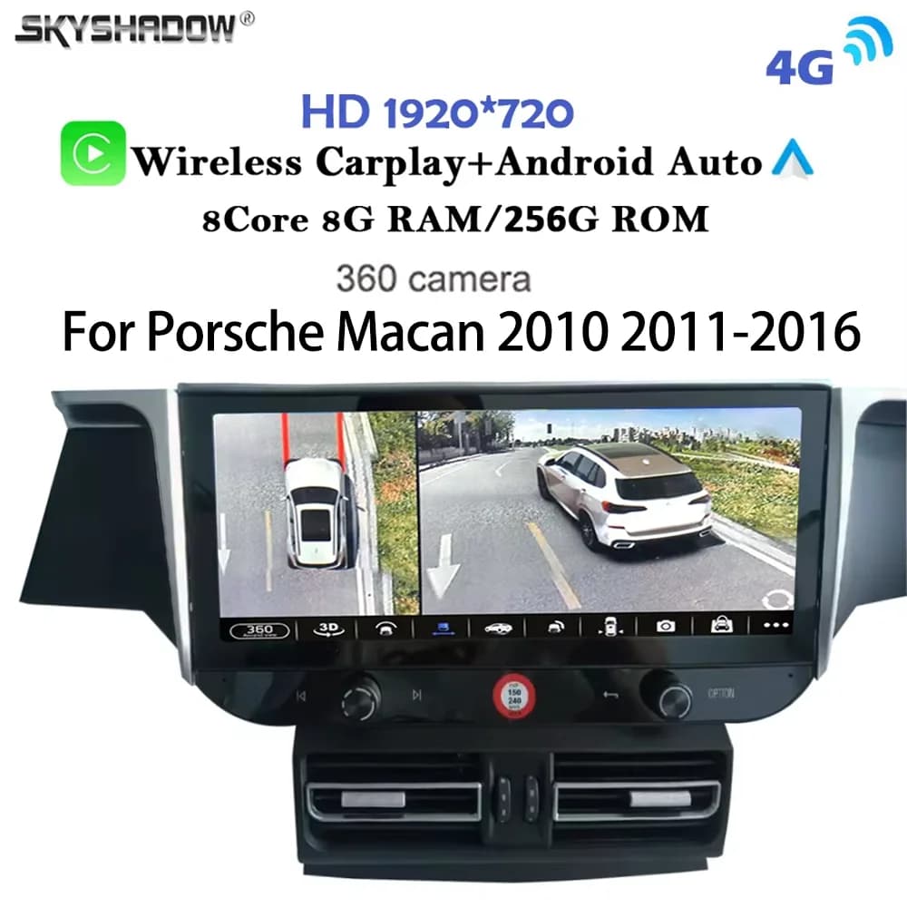 360 Macchina Fotografica IPS 12G + 256G Carplay Android 14.0 4G LTE Lettore DVD Per Auto GPS WIFI Bluetooth RDS Radio Per Porsche Macan 2010 2011-2016