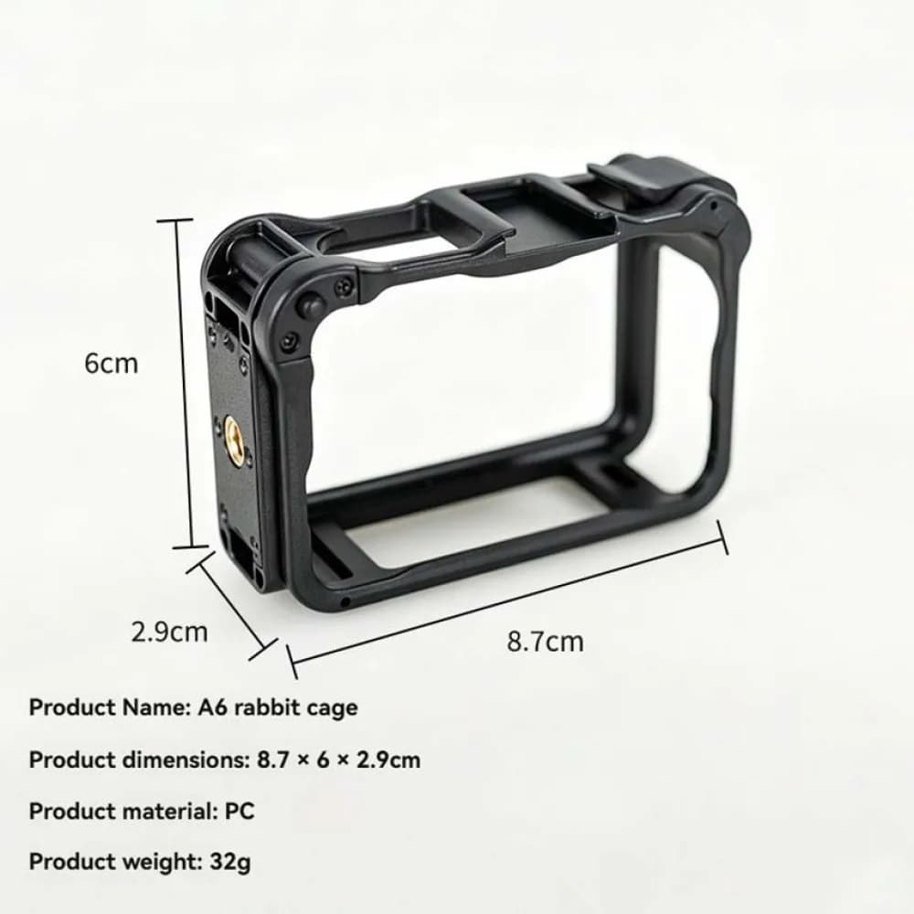1pc Black Plastic Camera Cage Quick-Release Shock-Resistant Cold Shoe Protective Frame 1/4 Thread for Osmo Action 6 Accessories
