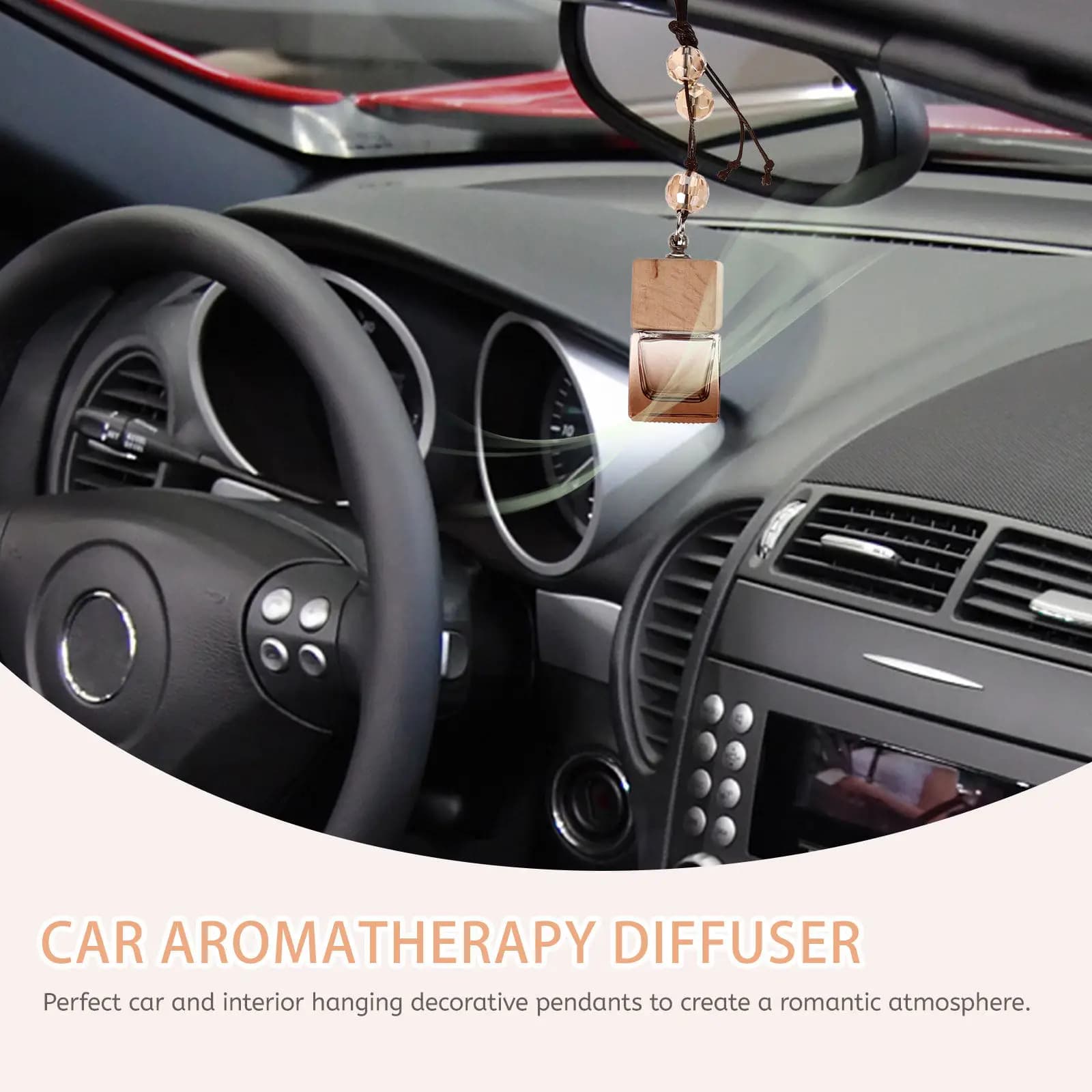 Diffusore di Fragranze per Auto in Vetro e Legno, Ciondolo Profumato, Deodorante per Oli Essenziali, Decorazione Romantica per Interni, Aromaterapia per Auto