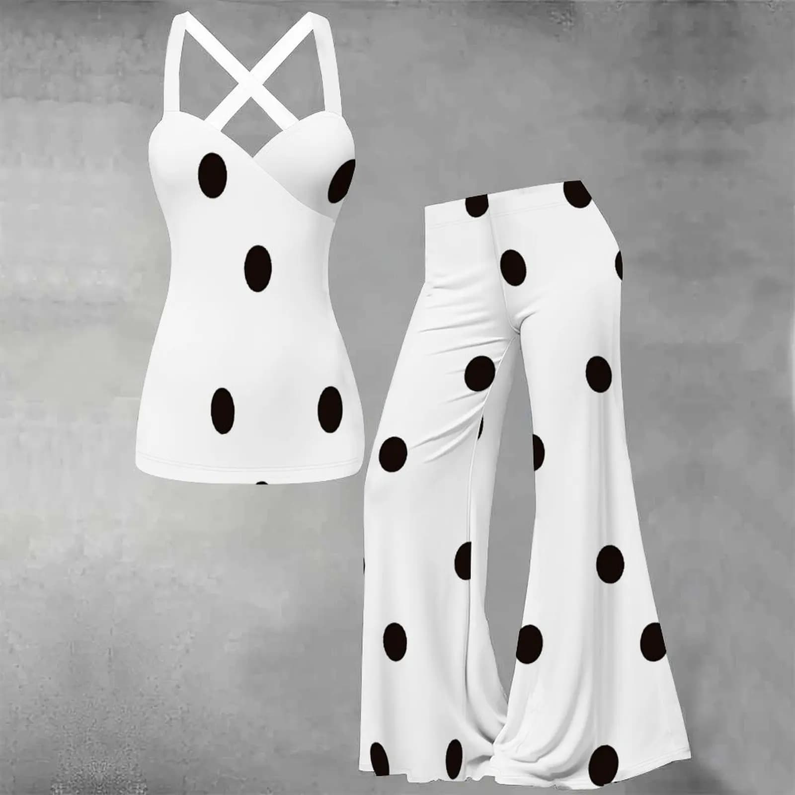 Crossed Back Design Set Daily Street Two-piece Set Sexy Flared PantWomen's Vintage Mopping Pants Elegant Tank Top Slim Top