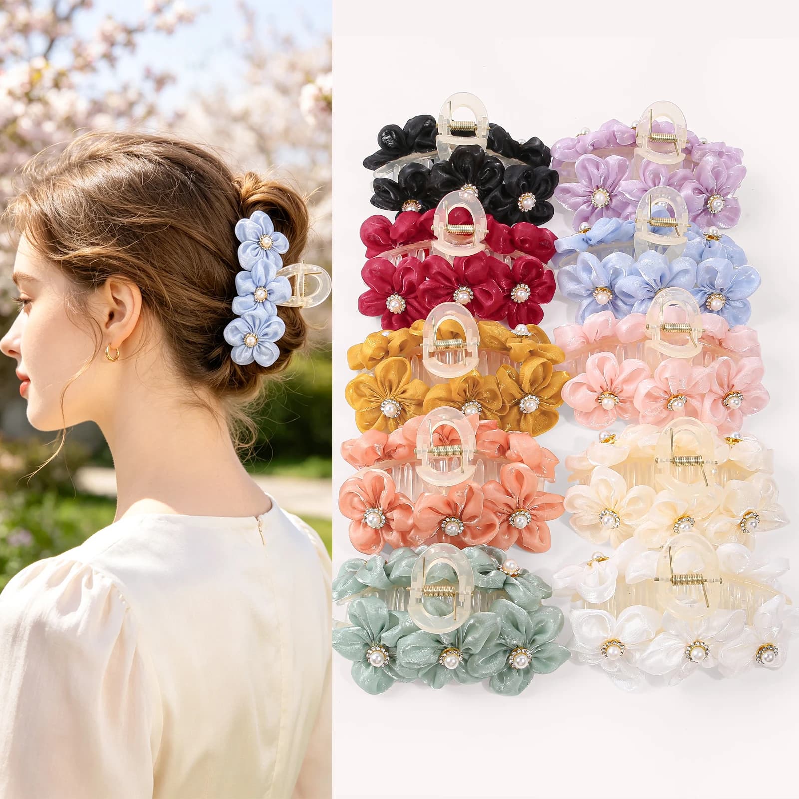 Set di 5 Fermagli per Capelli a Forma di Fiore in Cristallo, Clip con Perle per Donne e Ragazze, Accessori Moda per Capelli
