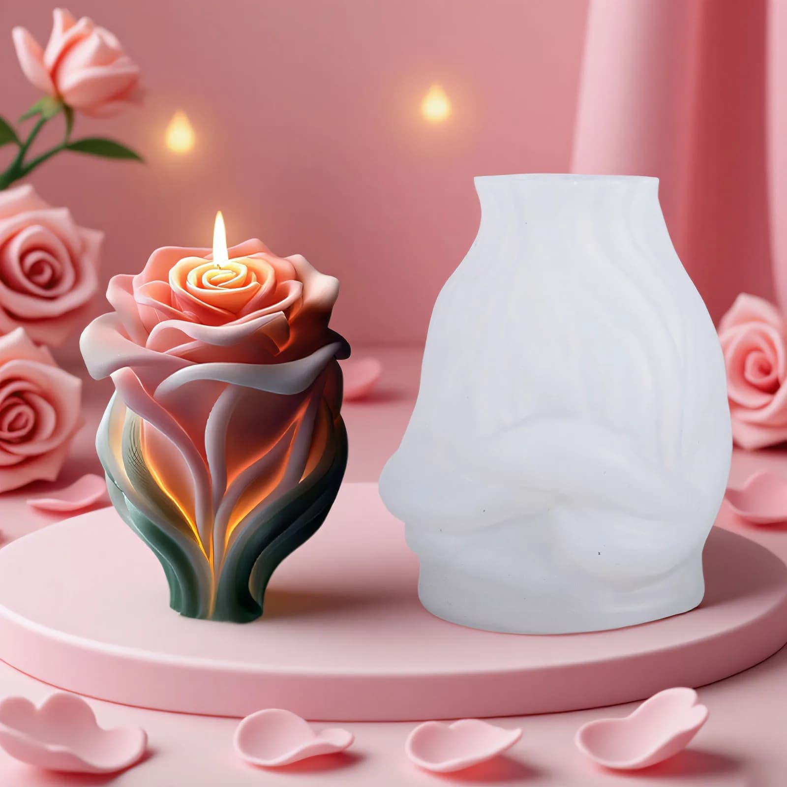 Stampo in silicone per candela rosa per matrimonio, San Valentino, fiore, aromaterapia, sapone, ornamento, gesso, resina epossidica, decorazione per la casa