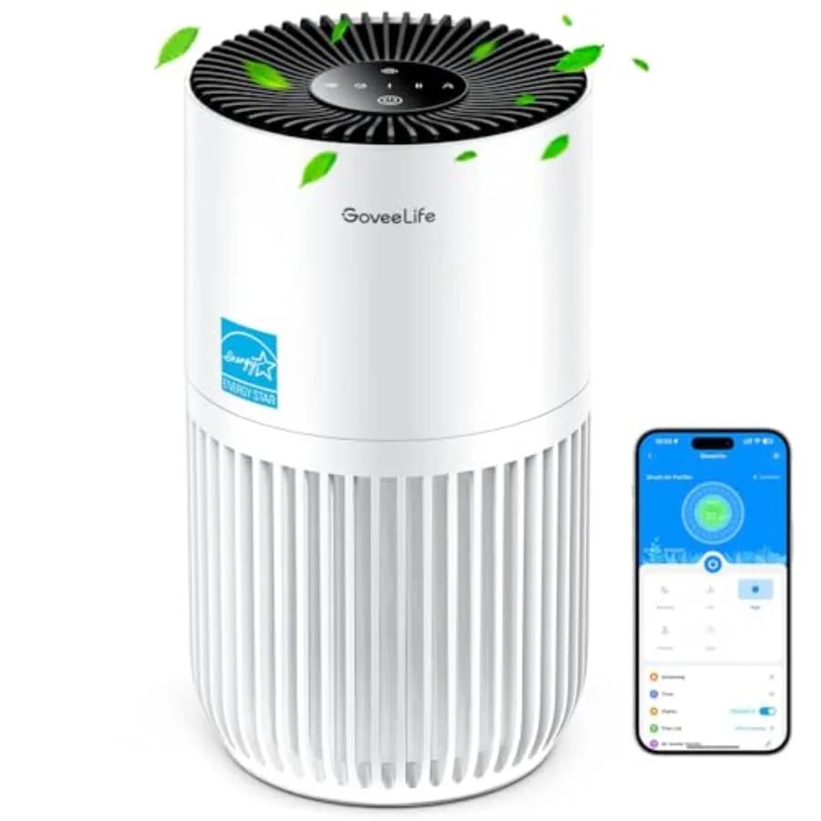 Mini Purificatore d'Aria per Camera da Letto, Purificatore d'Aria Intelligente con Controllo App Alexa per Peli di Animali, Odori, Polline, Purificatore d'Aria Portatile HEPA