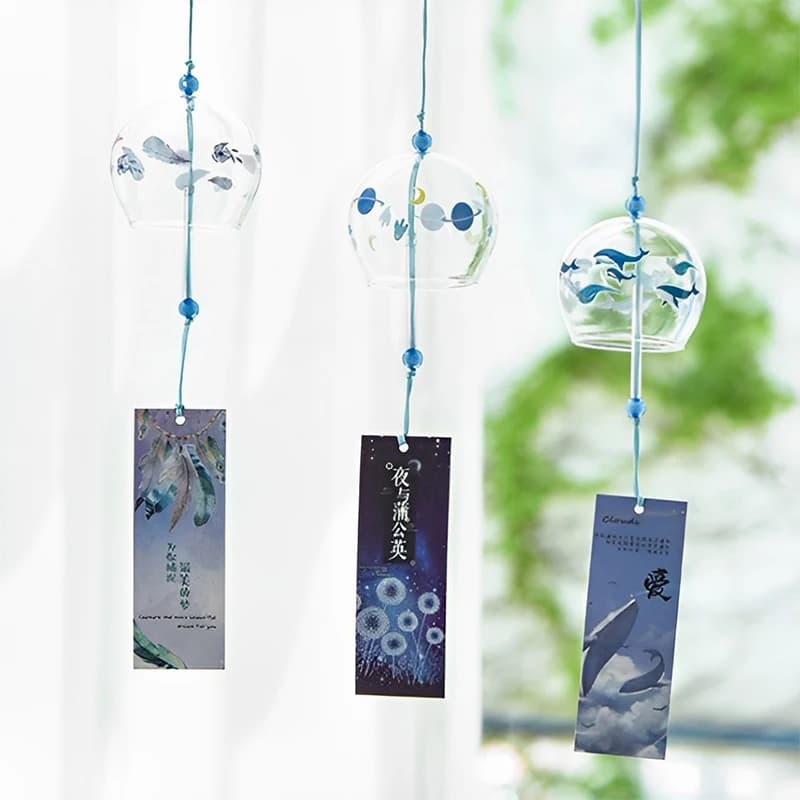 Japanese Wind Chime Handmade Glass Wind Chime Home Decoration Office Decoration Cherry Blossom Pattern Glass Wind Chime