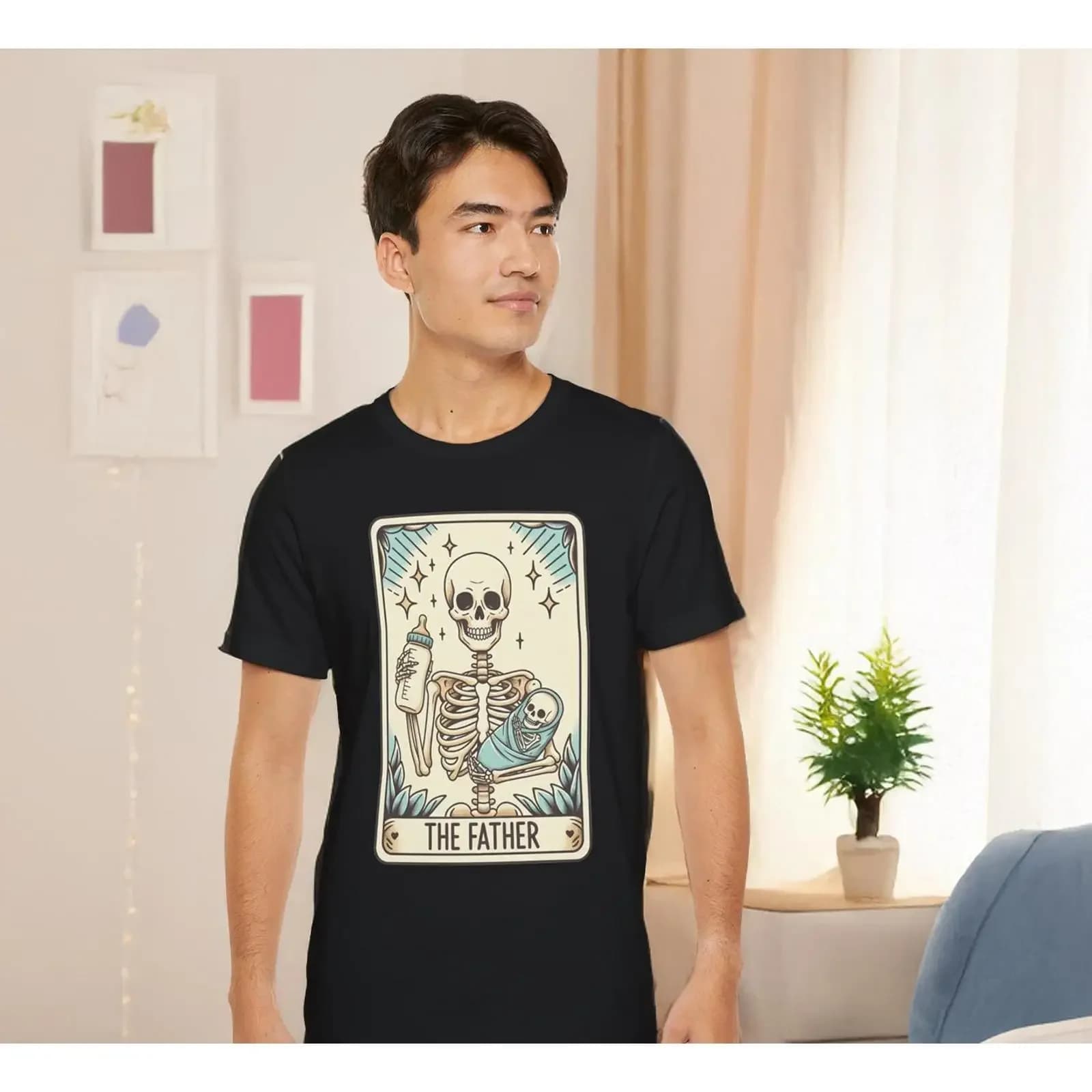 The Father Skeleton Tarot Card T Shirt Funny Dad Expecting Witchy Mystic Father's Day Humor Apparel vintage Washed Soft