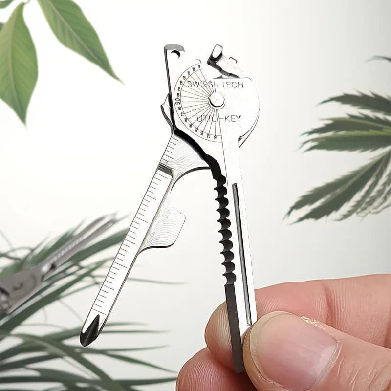 Multiutensile Svizzero da Esterno 6 in 1 con Portachiavi, Mini Coltello Pieghevole per Uso Quotidiano e Attrezzatura da Avventura Outdoor