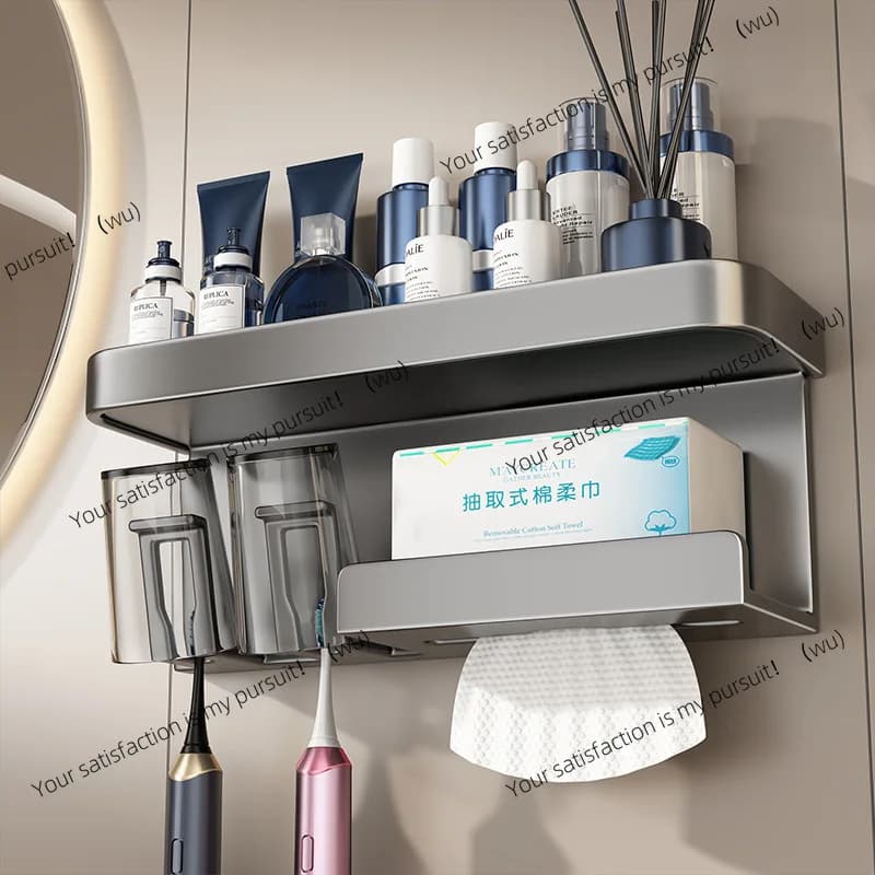 Toothbrush shelf, shelf, mouthwash cup, tooth cup, electric hanger, bathroom, no punching, wall-mounted face towel integrated