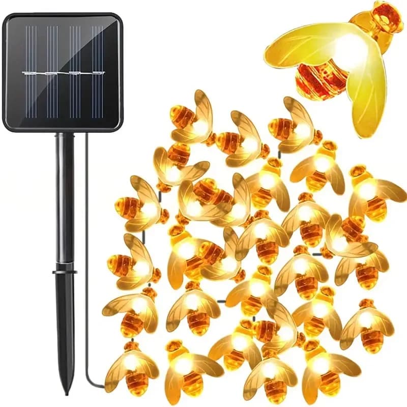 1pc 50LED luci solari da giardino, luci a corda fata ape miele, 7M 8 modalità illuminazione esterna impermeabile Gargen per recinzione di fiori, prato