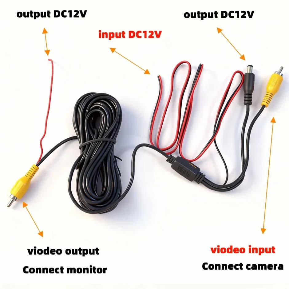 Cavo RCA AV 6,5M con Connettore di Alimentazione DC 5,5mm per Telecamera di Retromarcia e Monitor Multimediale per Auto