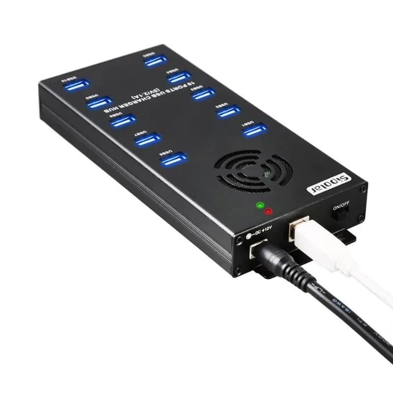 Aluminum Shell Multi Usb Port High Speed Usb Charging 12v Powered 10 Usb Hub Charger and Syncs