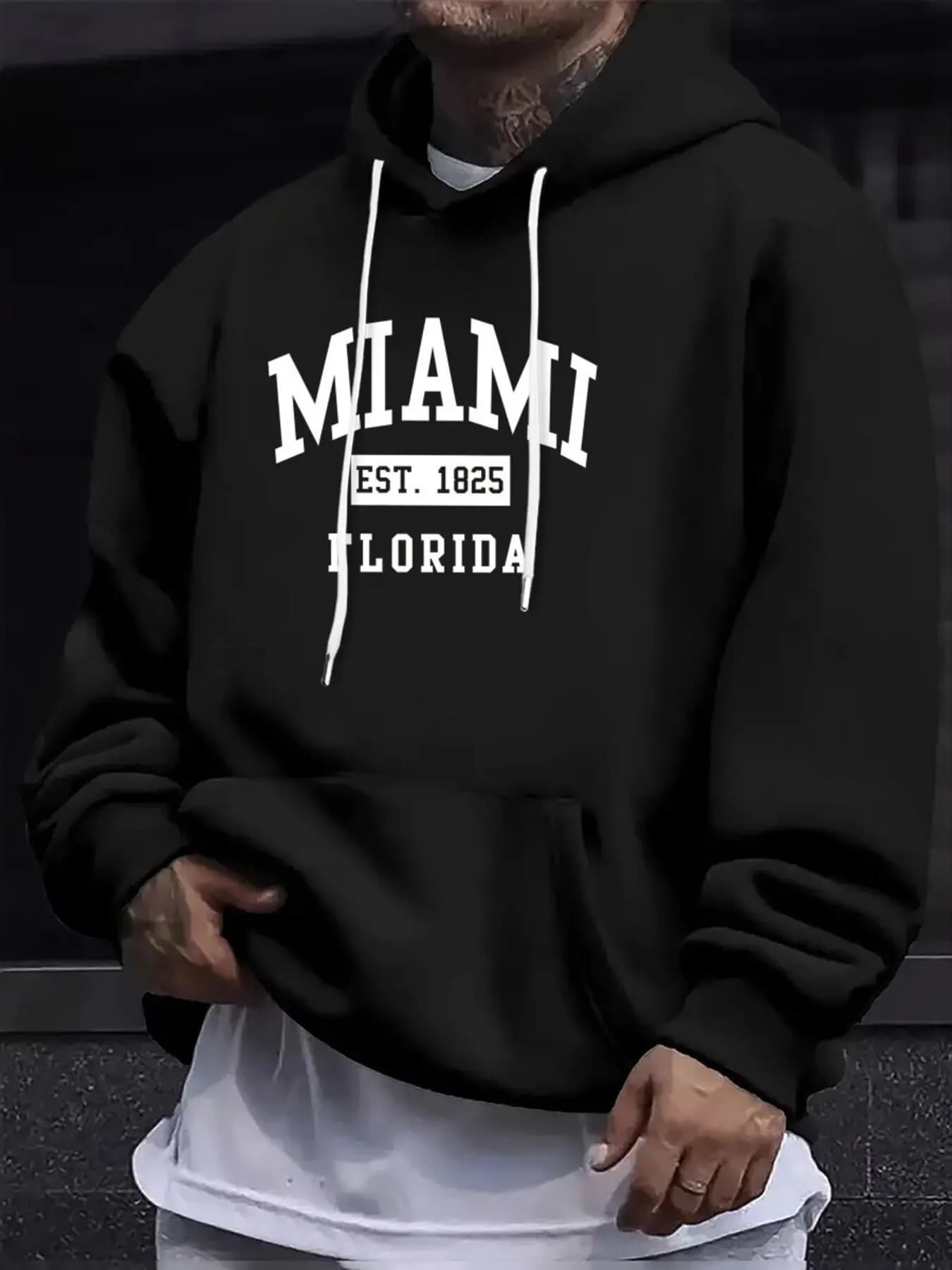 Felpa con cappuccio Miami Florida da uomo, 100% poliestere, 250 g/m2, autunno/inverno, taglie forti