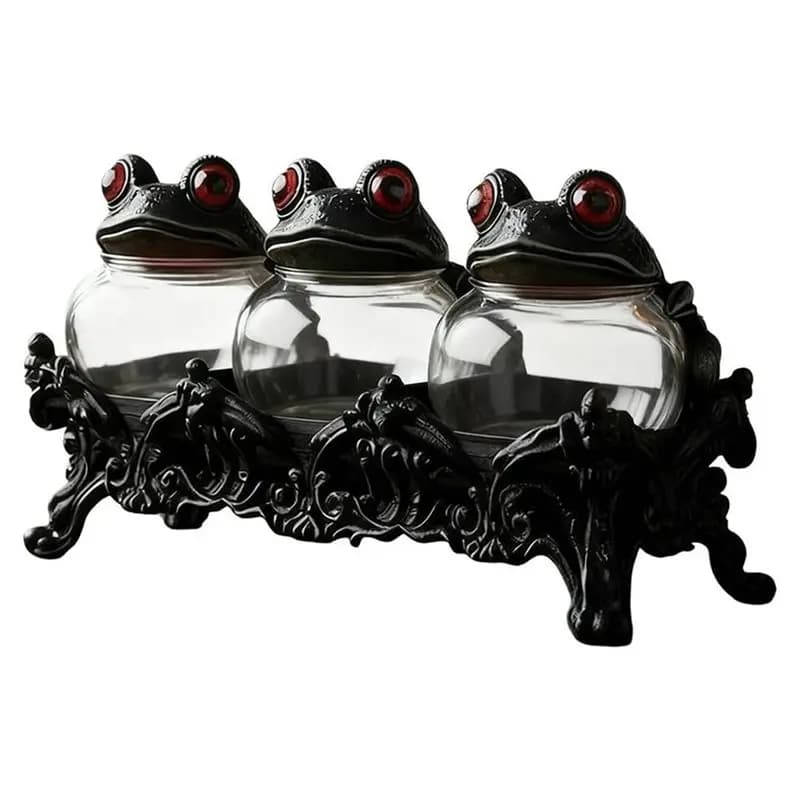 CQMF - Set di 3 Barattoli per Spezie a Forma di Rana, Artigianali e Stile Witchy, Trasparenti