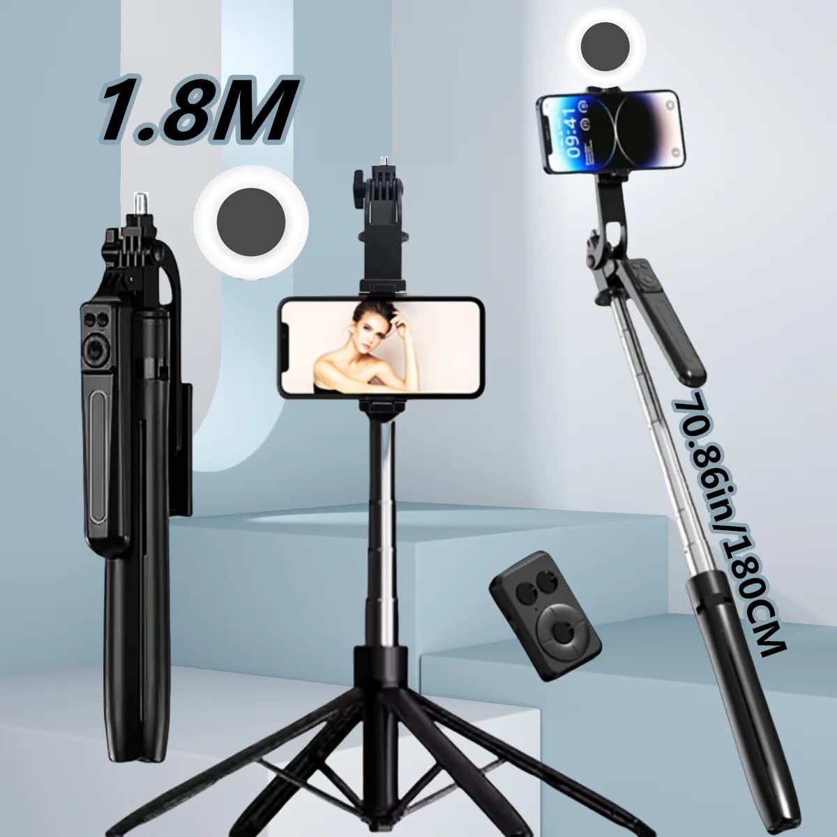 FANGTUOSI Monopiede Remoted Shutter Support for Mini Filling Light Trimmed Stick Selfie Bluetooth Wireless for iPhone Samsung Xiaomi Phone