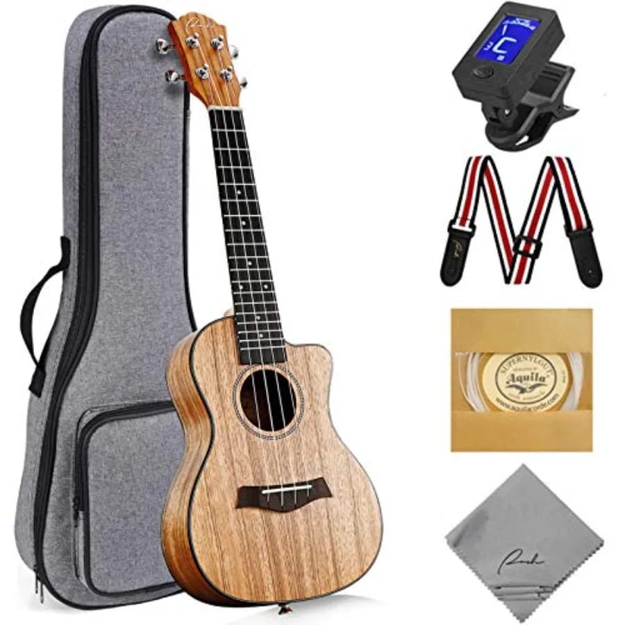 Concert ukulele for beginners: matte finish, mahogany body, includes 12 online lessons, gig bag, tuner, strap, Aquila strings i