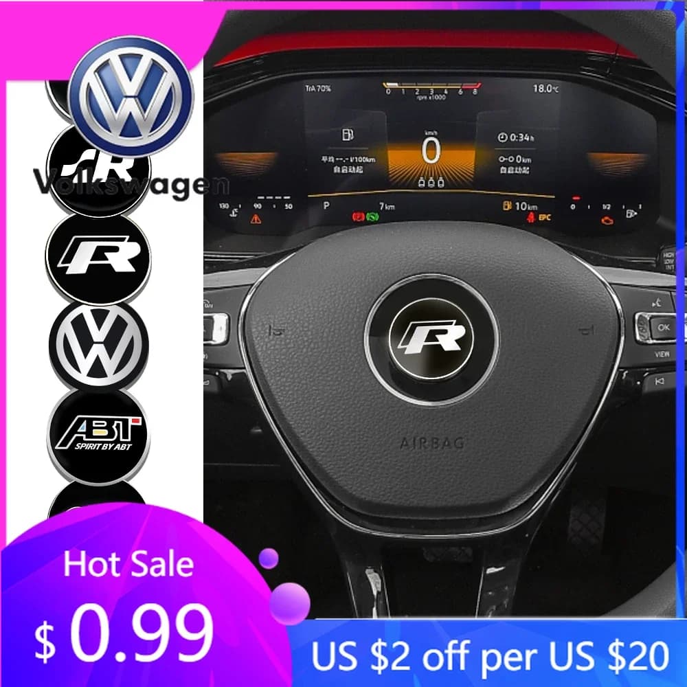 Adesivo per Volante Auto 45/50mm per Volkswagen VW R GTI ABT Golf Polo Tiguan - Novità 2026