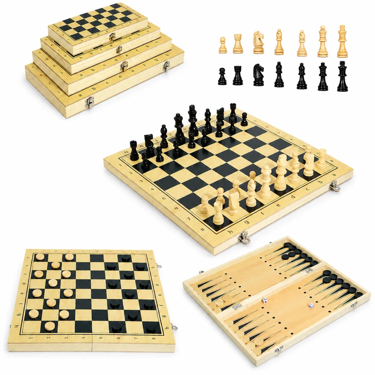 Set di scacchi pieghevoli in legno per bambini, pezzi di scacchiera in legno massello, giochi da tavolo di intrattenimento