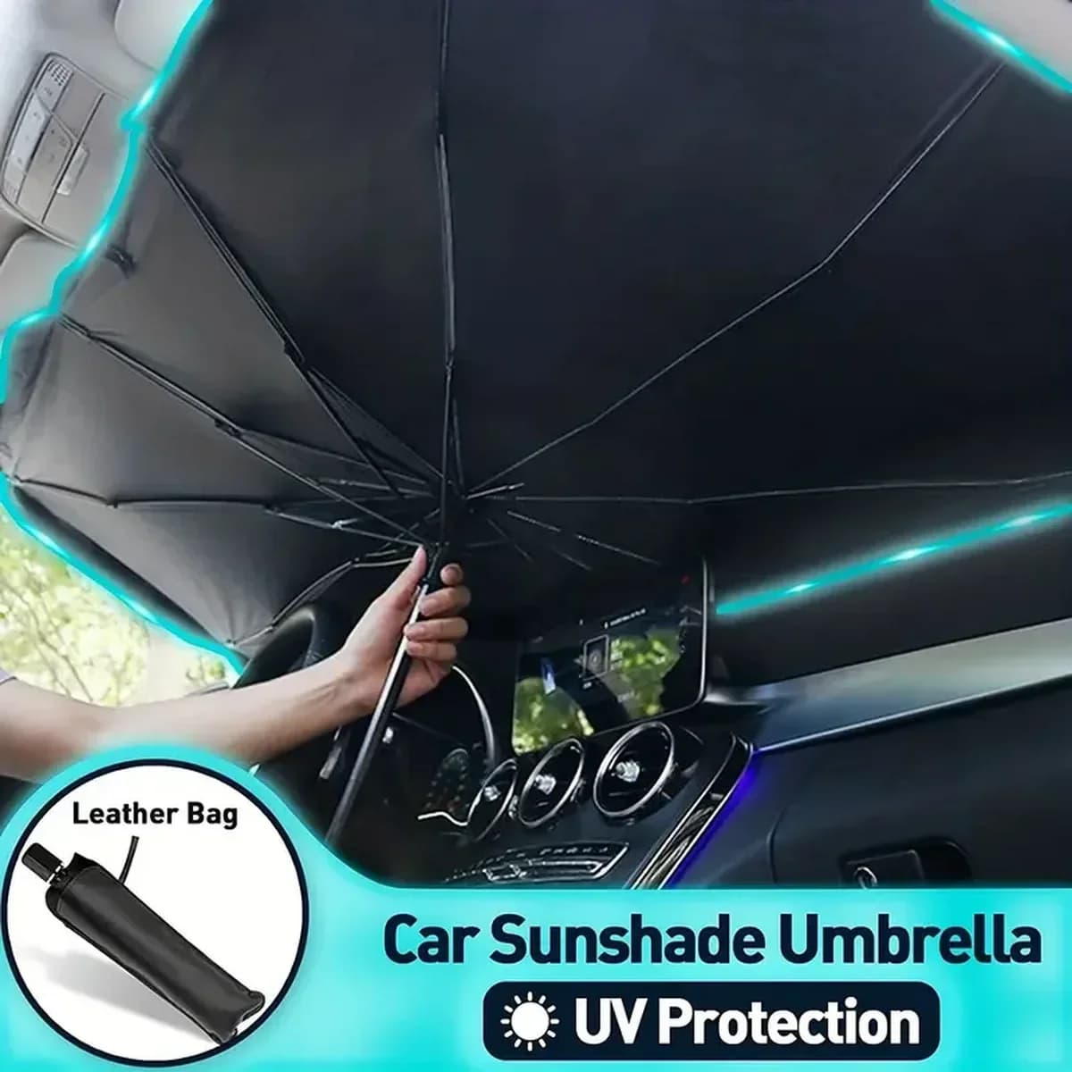 Parasole Premium per Parabrezza - Blocco UV Riflettente, Visiera Parasole Pieghevole, Mantiene il Veicolo Fresco, Facile da Usare e Trasportare