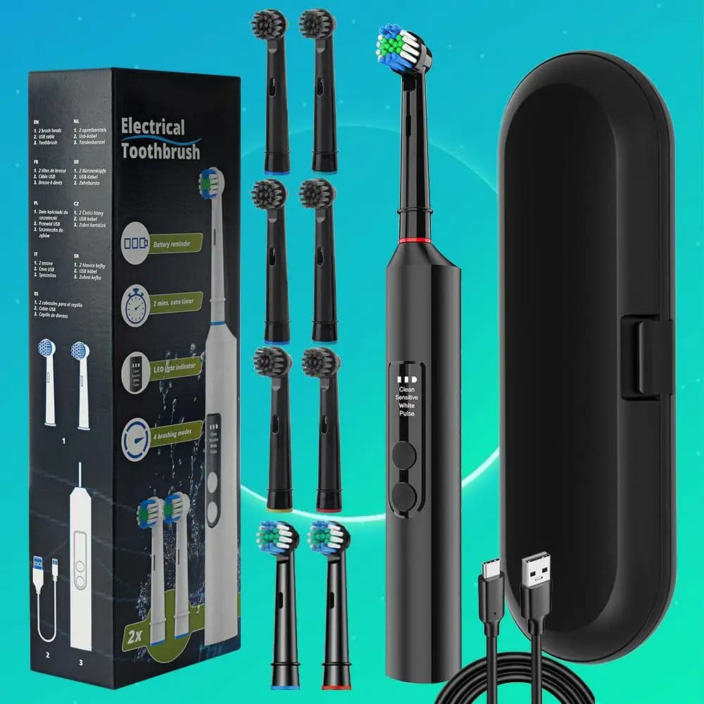 Rotating Round Head Electric Toothbrush Visual Electric Display Rechargeable Adult Couple Men And Women Gif