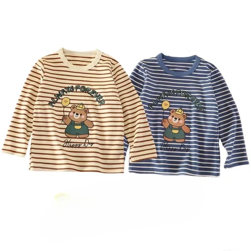 Camicia a righe per bambini autunno inverno Costume bambino ragazzi ragazze cartone animato Casual allentato a maniche lunghe top intimo