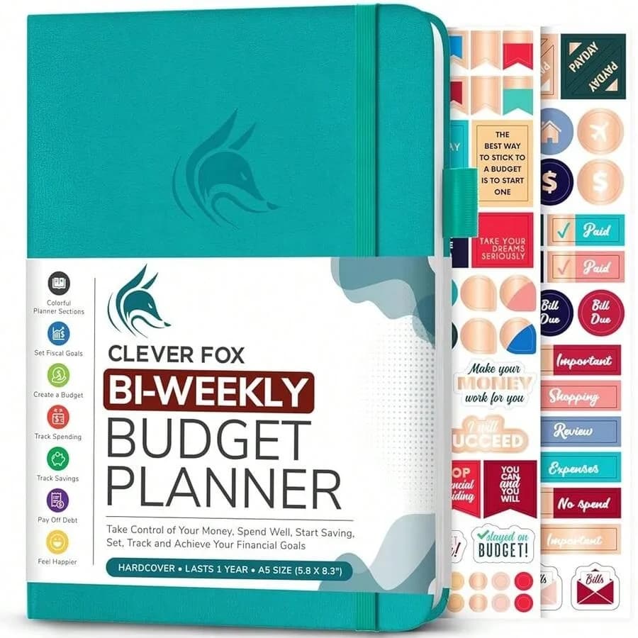 Clever Fox Bi Weekly Budget Planner Undated Financial Organizer Book Expense Tracker, Budgeting and Bill Notebook, A5 Turquoise