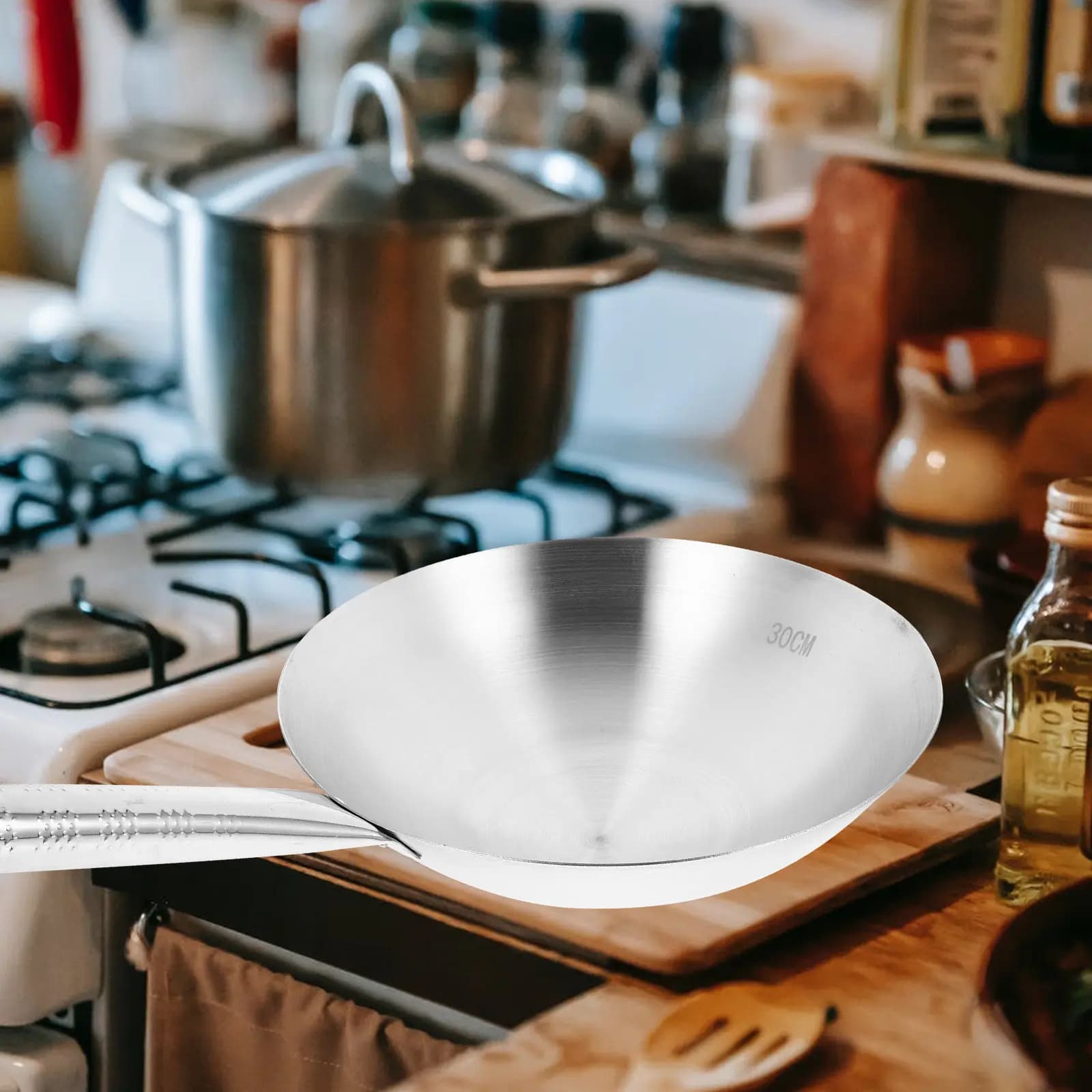 Stainless Steel Wok for Domestic Use, Multi-purpose, Resistant, for Frying, Jumping in Padella, Cooking in Steam, Compatible with Induction and Electric